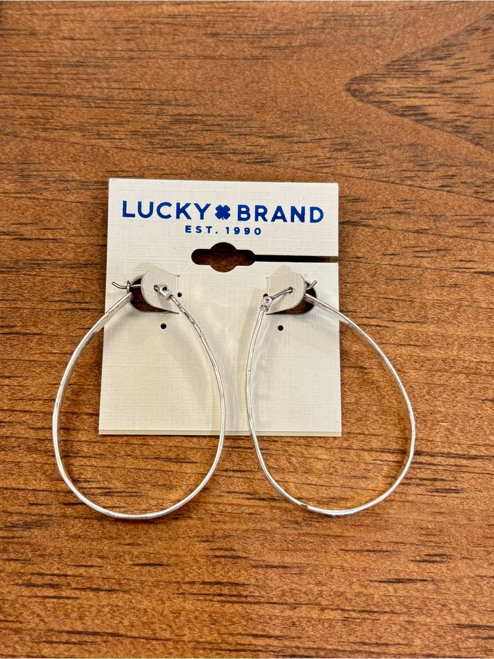Lucky Brand Polished Silver Teardrop Hoop Earrings